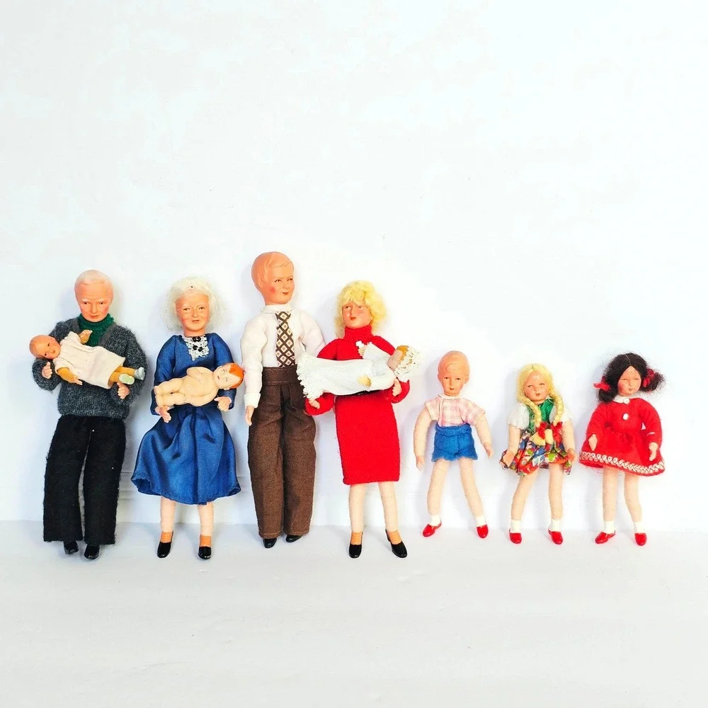 Vtg MCM Caco Dollhouse Family 10pc Set Flexible Miniature Figures Germany